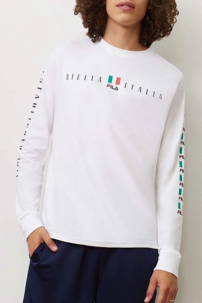 Fila T-Shirt Petrelli Long Sleeve Mens White - India EIV-024387